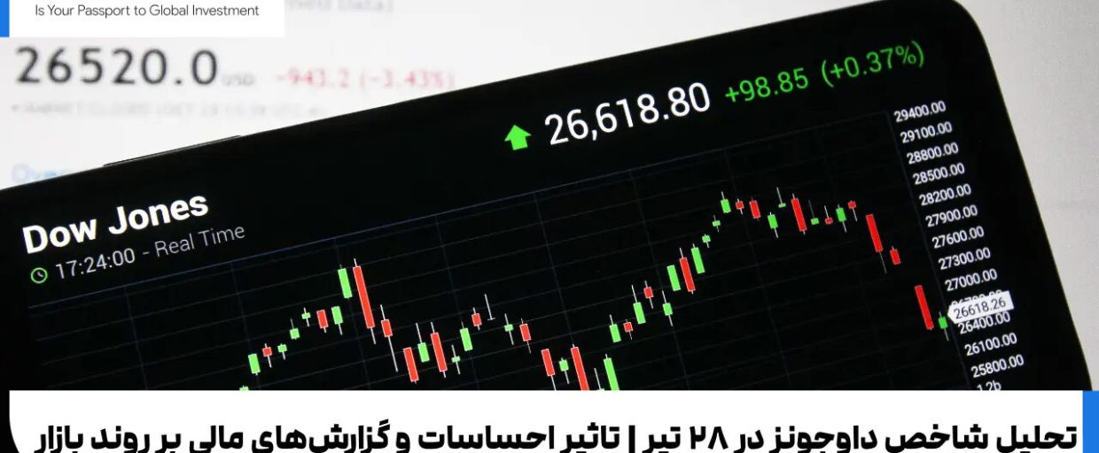 تحلیل شاخص داوجونز در ۲۸ تیر | تاثیر احساسات و گزارش‌های مالی بر روند بازار